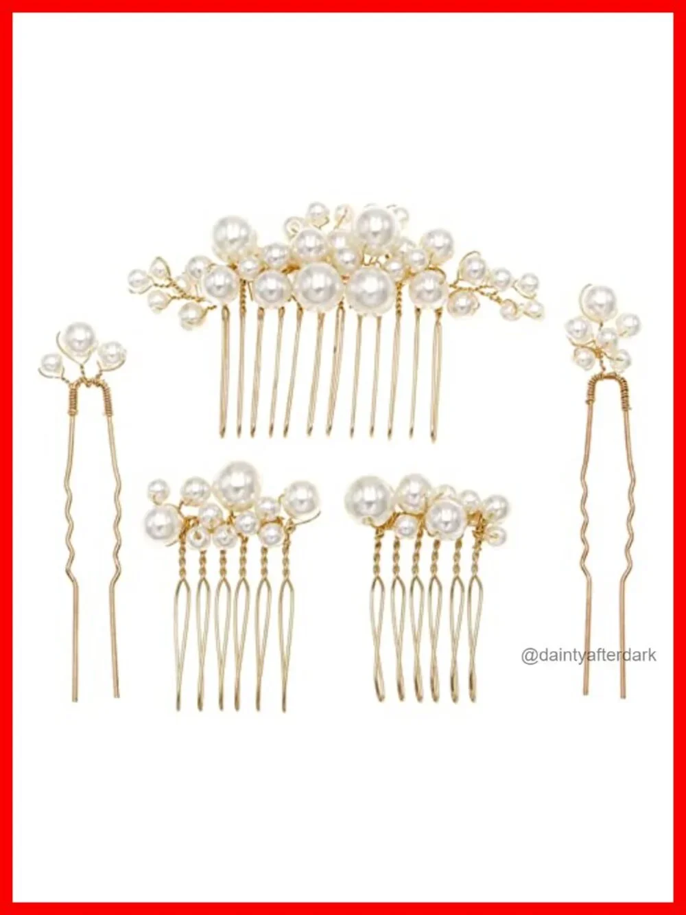 Set of 5 Pearl Hair Combs and Pins for Wedding Bridal Half-Up Updo